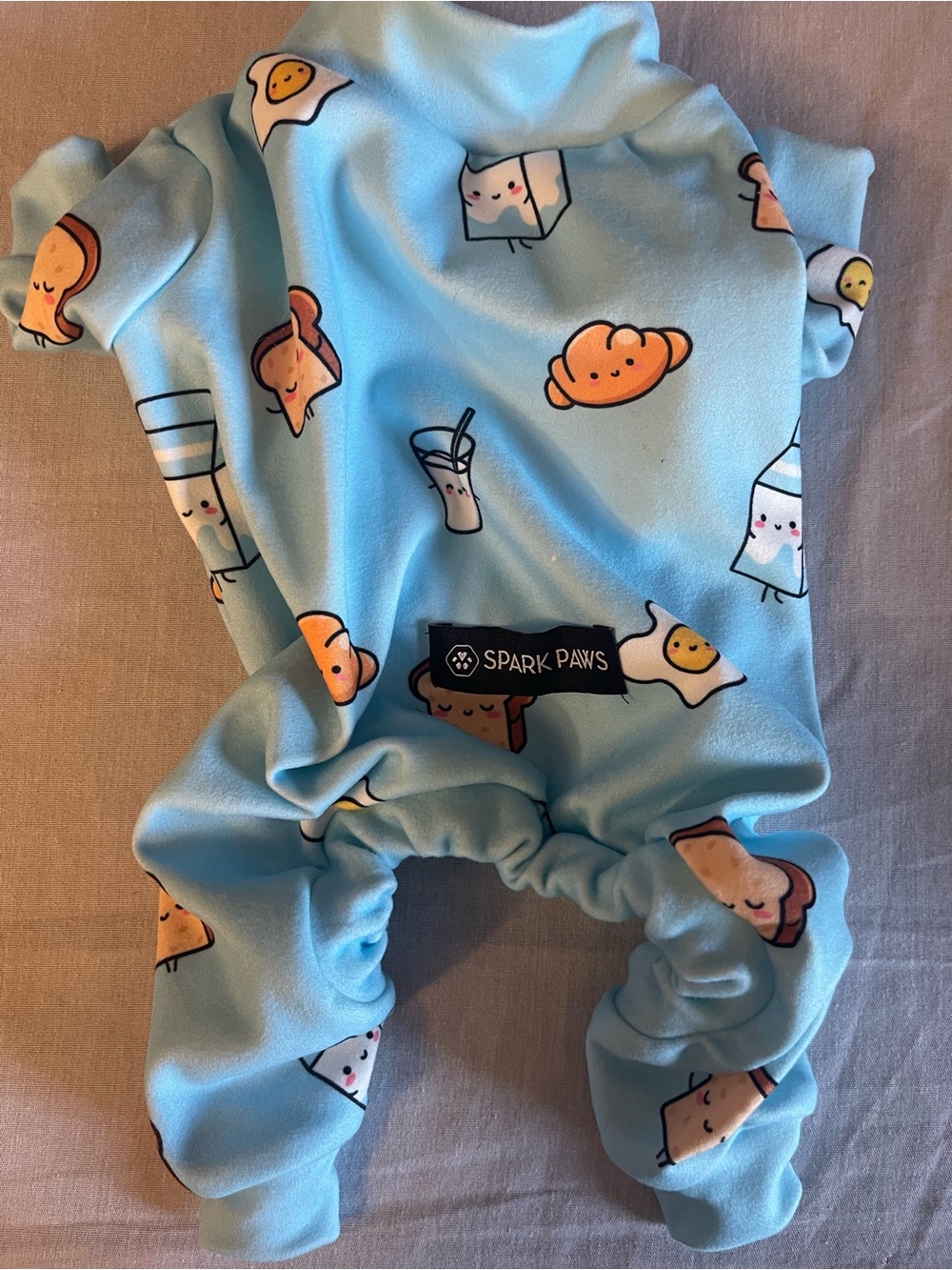 Light Blue Breakfast-Print Dog Pajama Onesie